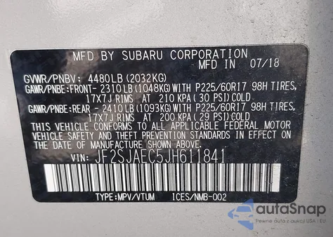 2018 Subaru Forester 2.5I Premium from USA, damaged, VIN JF2SJAEC5JH611841